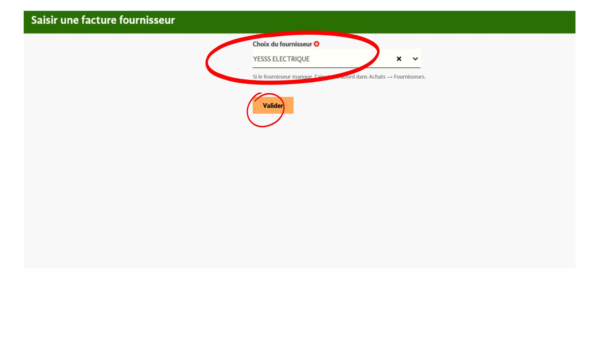 Saisir fournisseur