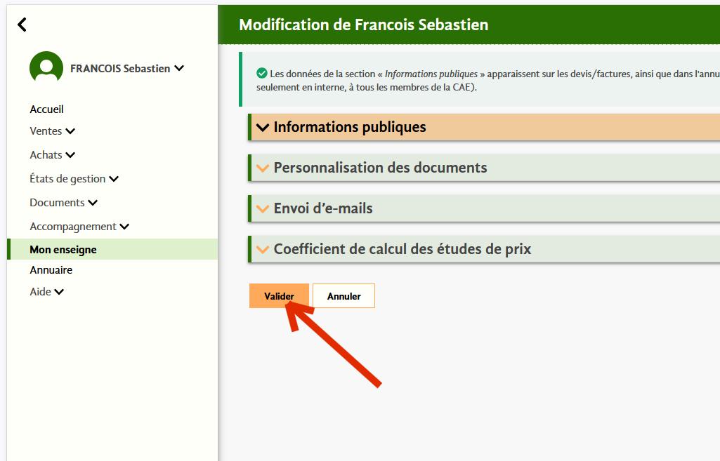 ne pas oublier de valider tout en bas de la page